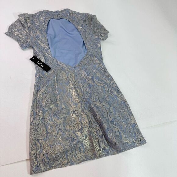 Lulu's Blue and Gold Mini Dress - Picture 9 of 12